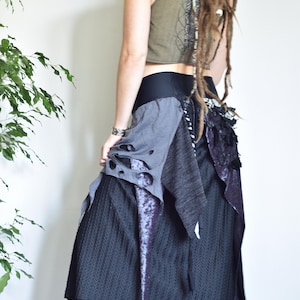 Long black festival skirt, extra large size tattered skirt
