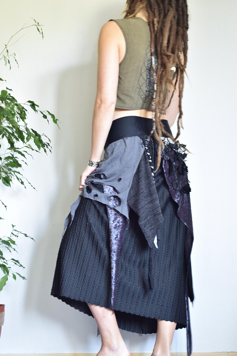 Long black festival skirt, extra large size halloween costume, tattered skirt image 5