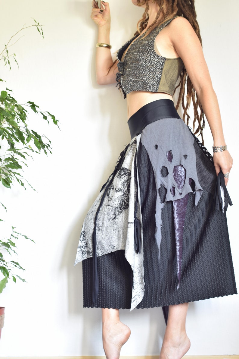 Long black festival skirt, extra large size halloween costume, tattered skirt image 2