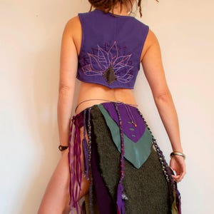 gilet corto da donna in stile fata viola, top corto estivo da festival, costume tribale hippie marrone