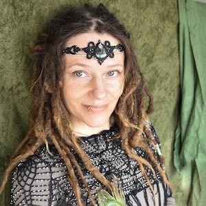 black macrame gypsy crown, tribal tiara, goth head piece