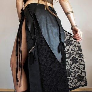 Long black split skirt, festival belt skirt, punk metal skirt zdjęcie 6