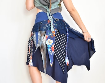 Blue festival skirt, flower fairy costume, skirt with braids