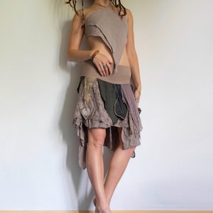 dusty beige jungle style skirt, tattered earthy skirt, burner costume
