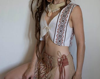 White cotton vest, women pointy vest, burner top, festival wear
