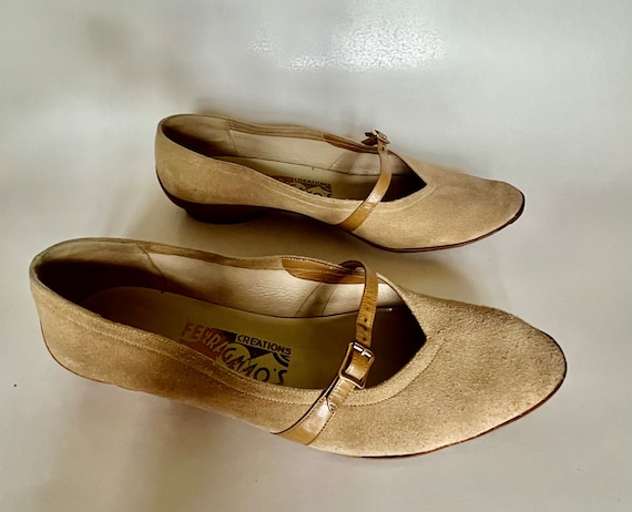 Vintage Ferragamo Audrey Flats Tan Suede Maryjanes Etsy Canada