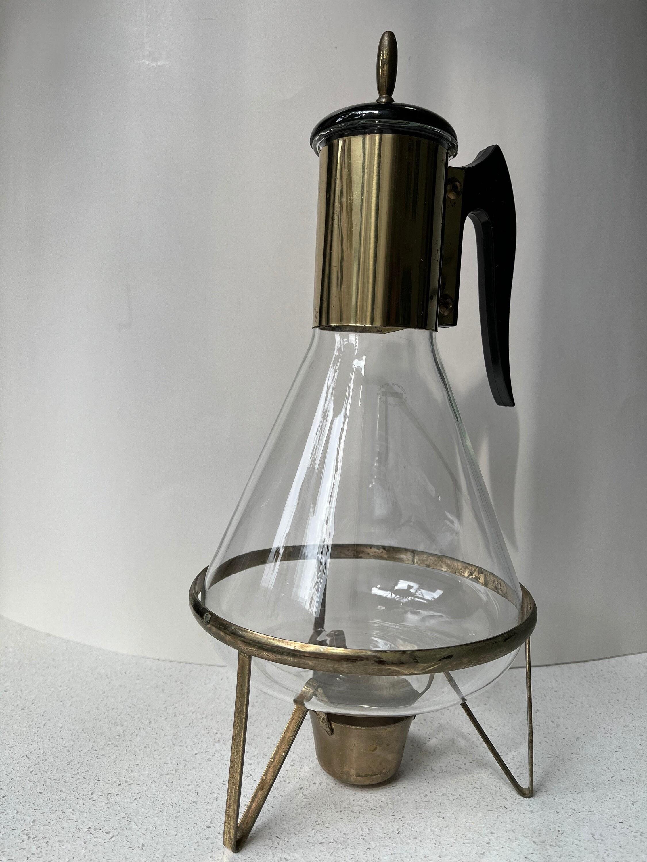Pyrex MCM Mid Century Modern Coffee Pot 8 Cup Carafe Warmer Glass Vintage  EUC