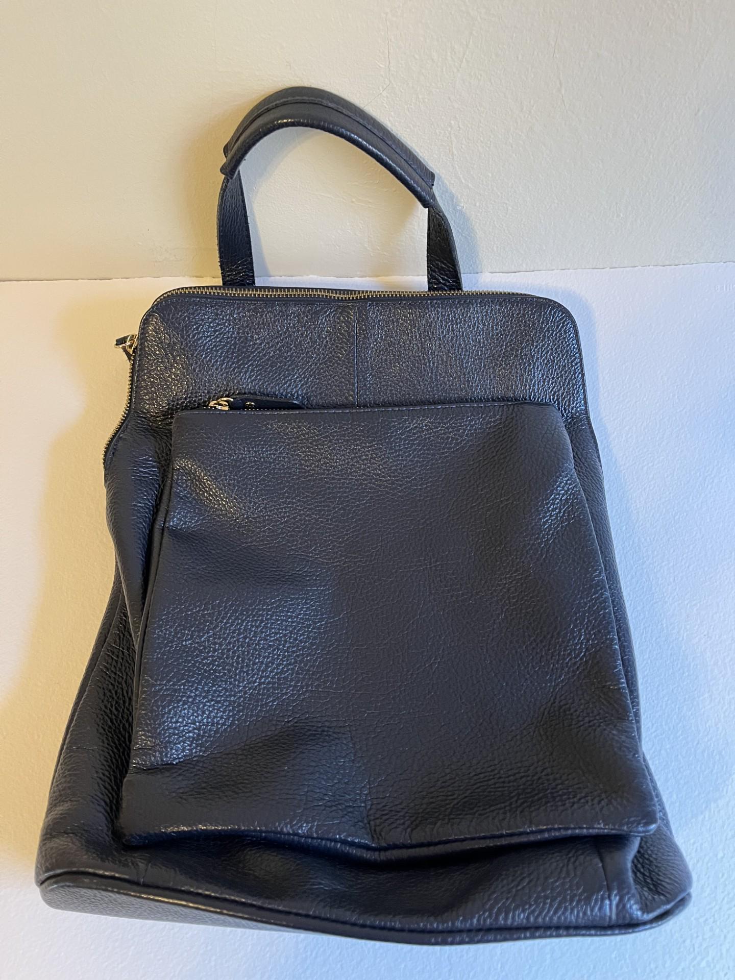 L. CREDI Italian Leather Backpack - Navy Blue Full Grain  display picture 2