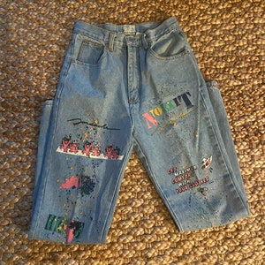 Vintage 1980s Jordache no exit painted graffiti high waisted jeans