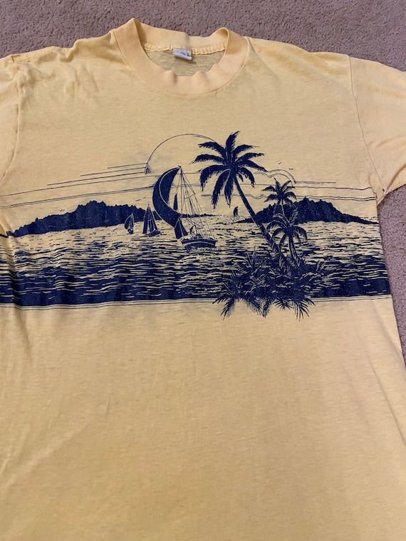 Vintage 1980s Sailboat beach double sided t-shirt - image 2