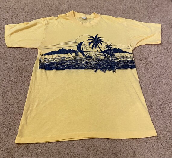 Vintage 1980s Sailboat beach double sided t-shirt - image 1