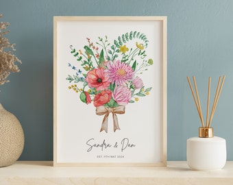 Personalised Birth Flower Bouquet Watercolour Art (Digital File)