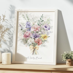 Elegant Family Bouquet Print with Birth Flowers - Personalised Christmas Gift - Custom Made Gift for Her - Birthday Present