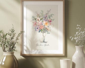 Personalised Birth Flower Family Print: Custom Watercolour Keepsake (Digital File)