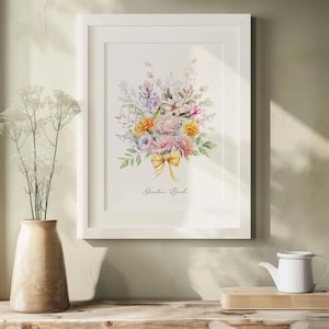 Digital Personalised Birth Month Flower Bunch with Bow Family Print - Christmas Gift - Birth Flowers - Custom Wall Art - Gift for Her
