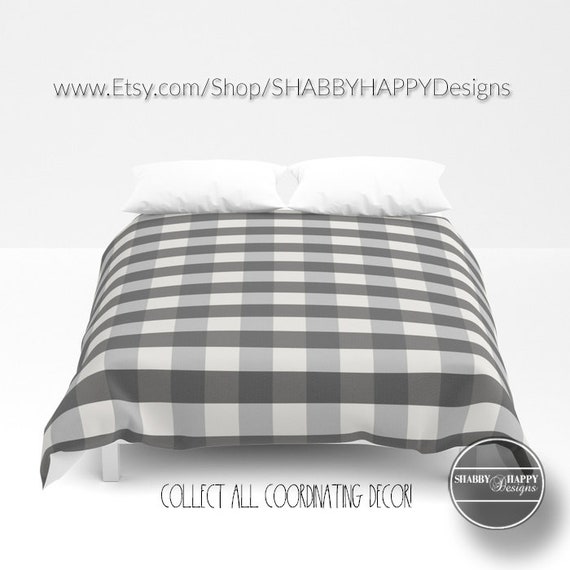 Farmhouse Cottage Gray Gingham Buffalo Check Pattern Duvet Etsy