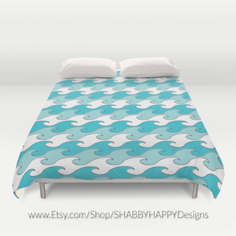 Silver Tipped Waves In White Robins Egg Light Teal Duvet Etsy