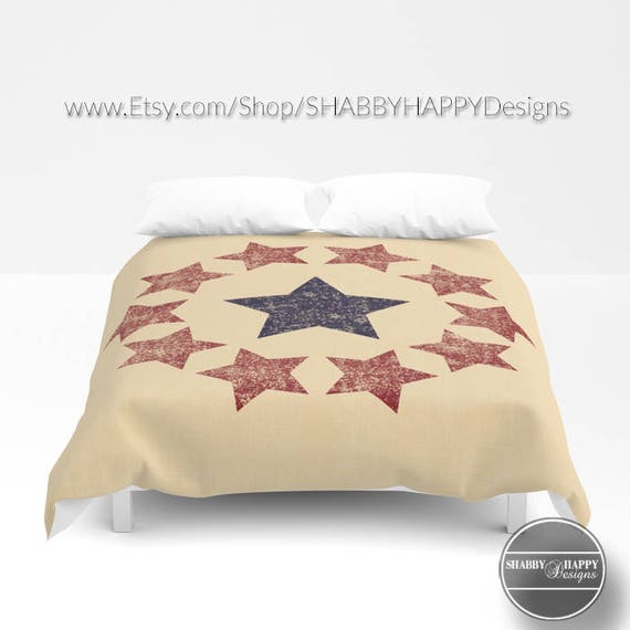 Primitive Americana Distressed Circle Of Stars Tan Beige Blue Etsy