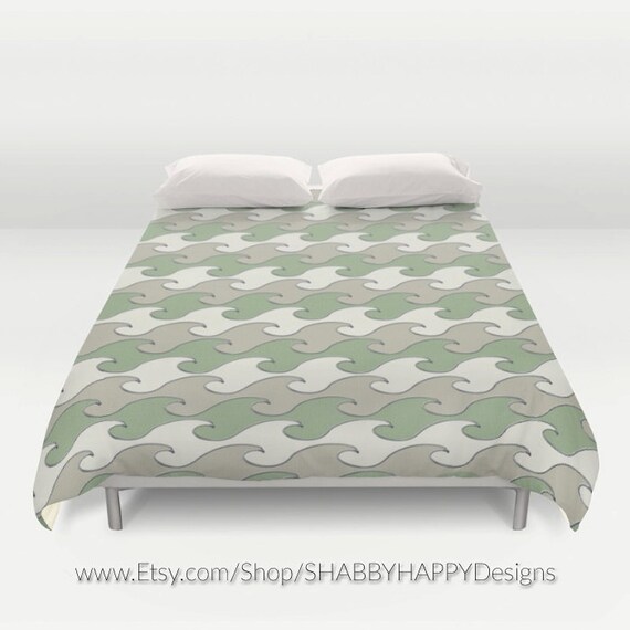 Silver Tipped Waves In Cream Sage Green Linen Duvet Comforter Cover Bedding Art 2nd Ships Free Full Queen Xl Twin King