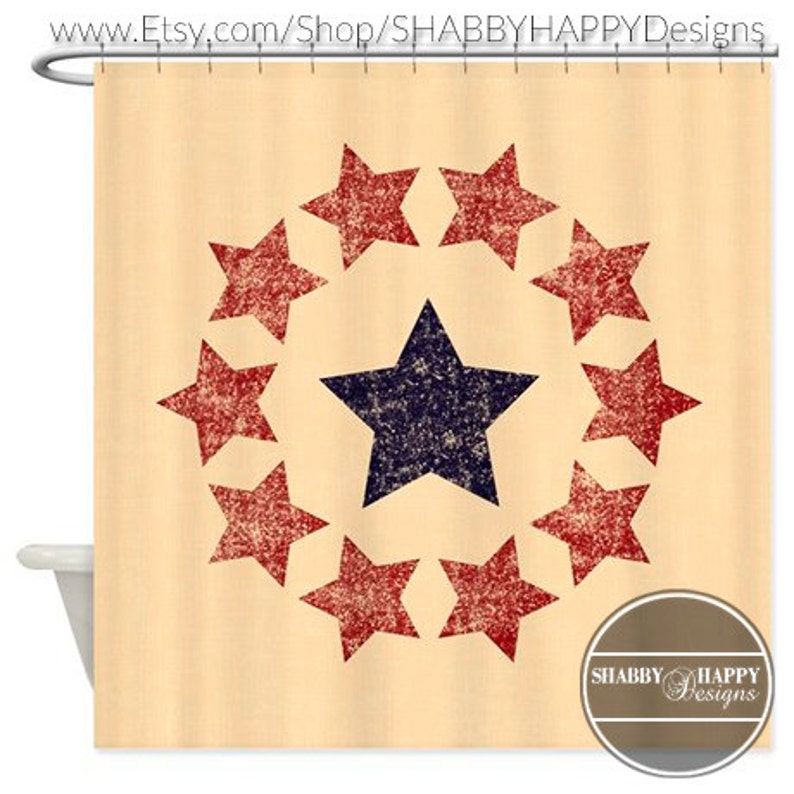 Shower Curtain Art Design Americana Primitive Flag Circle Image 0