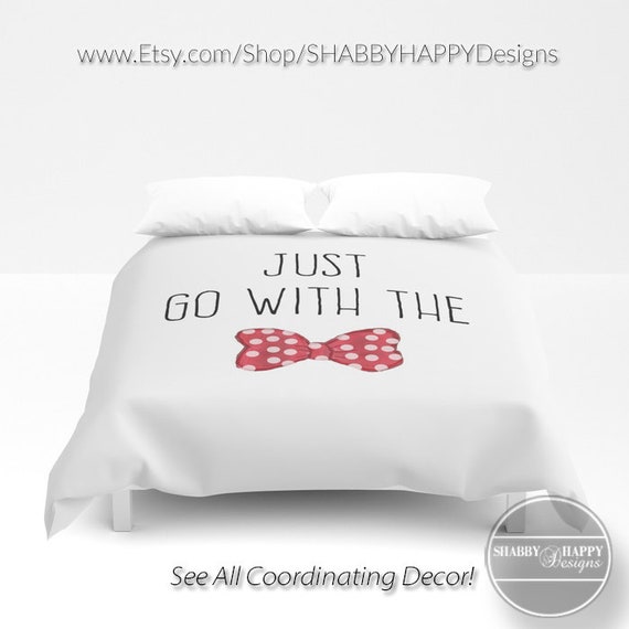 Hand Drawn Painted Just Go With The Bow Duvet Etsy