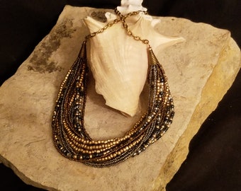 Gold, Black, and Grey 16 Strand Statement Necklace