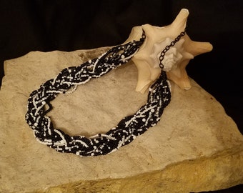 Black and White  15 Strand Braided Statement Necklace