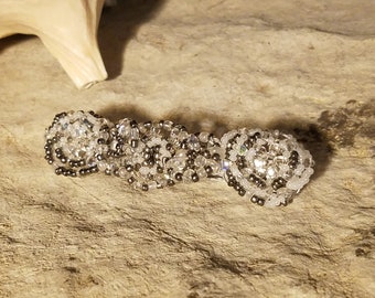 Pearl and Grey Seed Bead Rounds Barrette