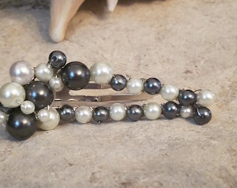 Grey Beads and Pearls hair clip