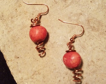 Terracotta Beads and Copper Coil Earrings