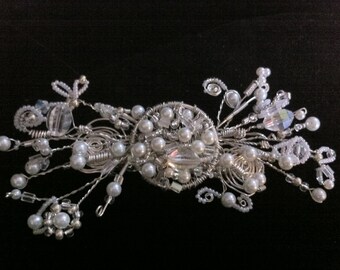 Pearl, Crystal, and Silver Wire Hair Piece