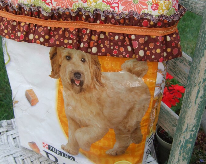 Upcycled Dog Food Bag Tote Bag Orange and Brown Etsy