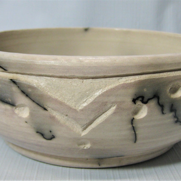 Horse hair Raku pottery bowl Horsehair Raku wheel-thrown, simple design rustic style handmade 2019.