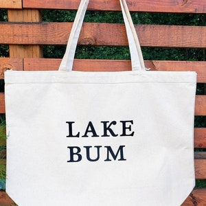 Lake Time Canvas Tote Bag For Women - 'You're On Lake Time' Sign, 15x15 Inch, Reusable Shopping Bag