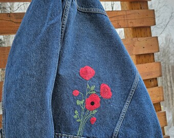 Hand Embroidered Poppy Jean Jacket, Large - Etsy