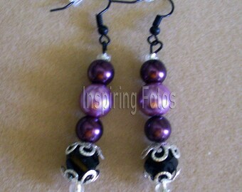 Purple-N-Black Beaded Earrings