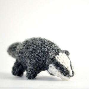 Hand-Knit Miniature Badger: Acrylic Yarn, Wool Stuffed