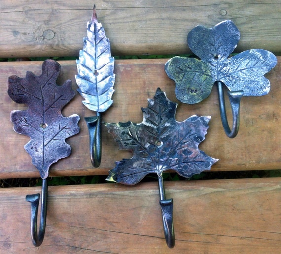 Items similar to Leaf Coat Hooks. Hand by Blacksmith. on Etsy