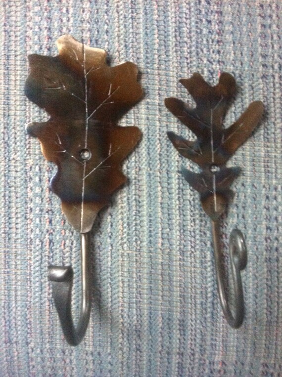 Items similar to 2 Gary Oak Leaf Coat Hooks. Hand by Blacksmith