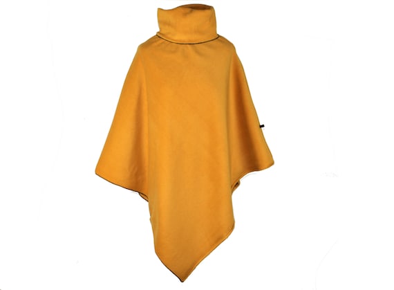 Poncho With Collar Curry Fleece Cape Cloak Boho Jacket Yellow Etsy