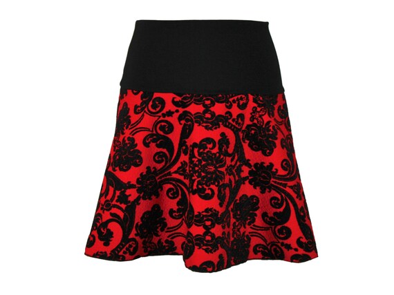 Rock Mini Wolle Rot Damen Boho Glockenrock A-Linie