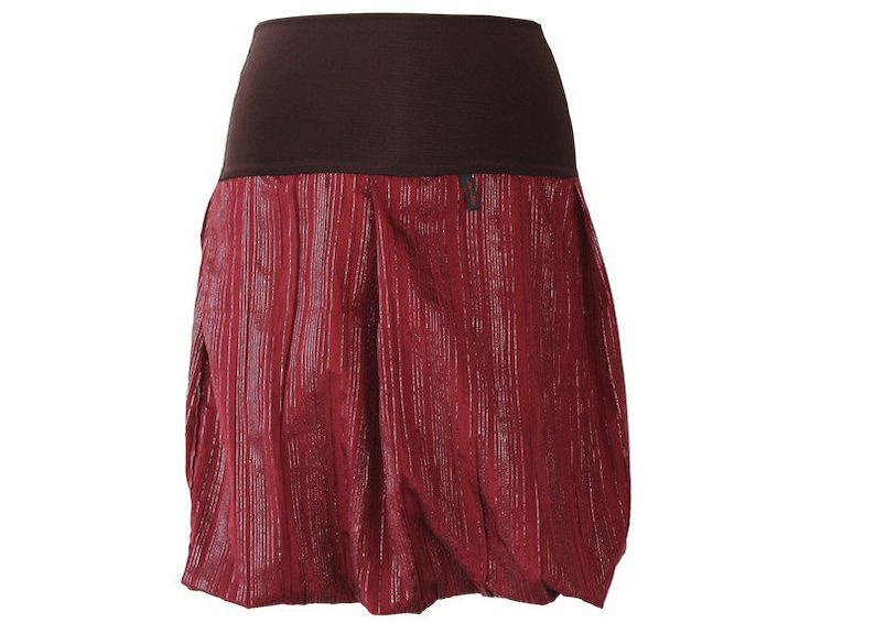 Rock Bubble skirt red cotton stripes dark red brown skirt striped cotton skirt