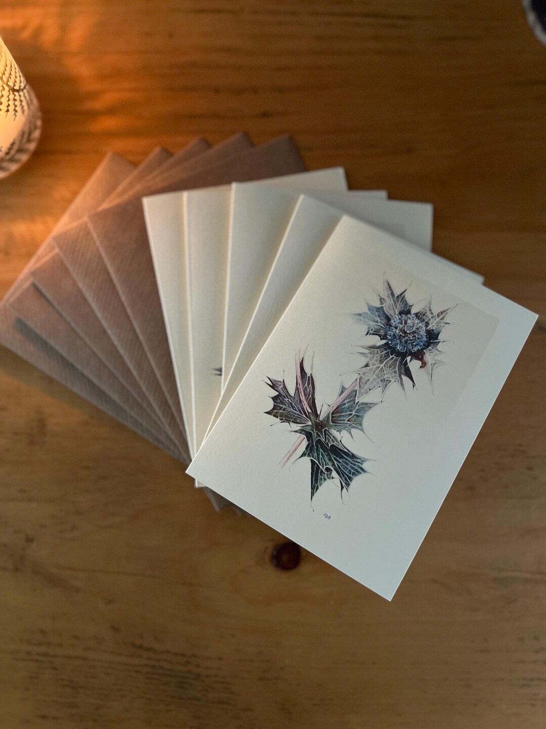 Greek Notelets Sea Holly Notelets on CREAM Card - Set of Five Matching Notelets With ...