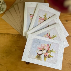 Bigliettini con semi di fiori di melo in carta con semi di fiori di campo - Set di cinque bigliettini coordinati con buste