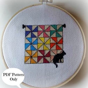 Hanging Pinwheel Quilt and Black Cat Stitch Pattern Only