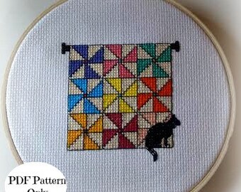 Hanging Pinwheel Quilt and Black Cat Stitch Pattern Only