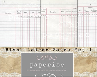 Junk Journal Printables - Vintage Blank Ledger Pages - junk journal digitals, Junk Journal Ephemera, Craft printables, Junk Journal supplies