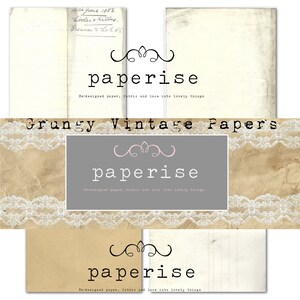 Grungy Vintage Papers - 8 pages Printable yellowed original vintage ephemera (Digital Download) Junk Journals, scrapbooking, card making