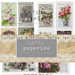 12 images of Vintage Birthday cards (Digital Download) Edwardian. Ephemera Printables for Junk Journals, scrapbooks, Card making, printables