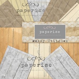 16 pages of Messy Stitches on grungy paper (Digital Download) Printable embellishments ephemera for Junk Journals, scrapbooking, card making